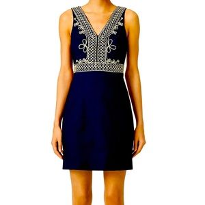 Lilly Pulitzer/Navy Aveline Shift Dress Navy Gold Trim Size 6/Blue/Gold